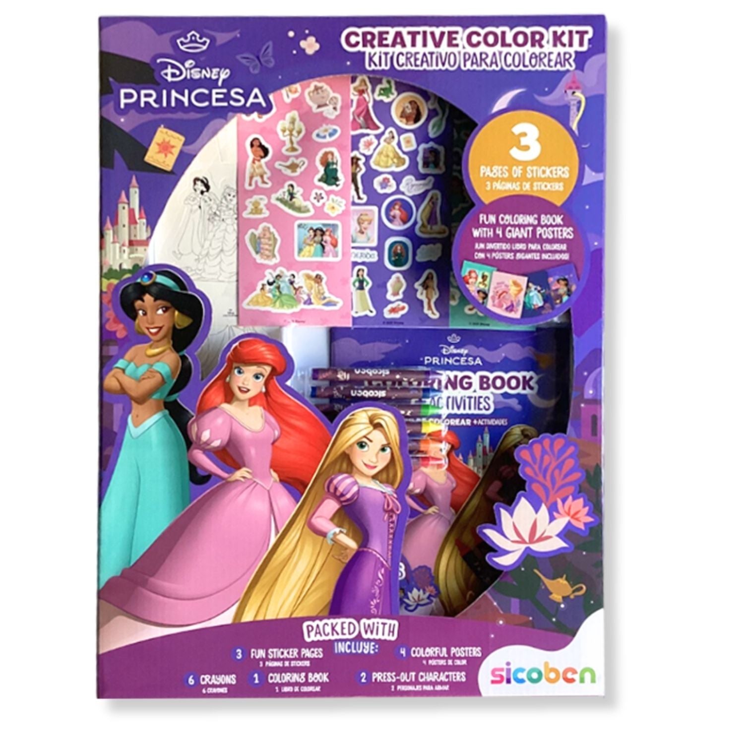 Kit creativo para colorear Princesa Disney con stickers y libros para colorear